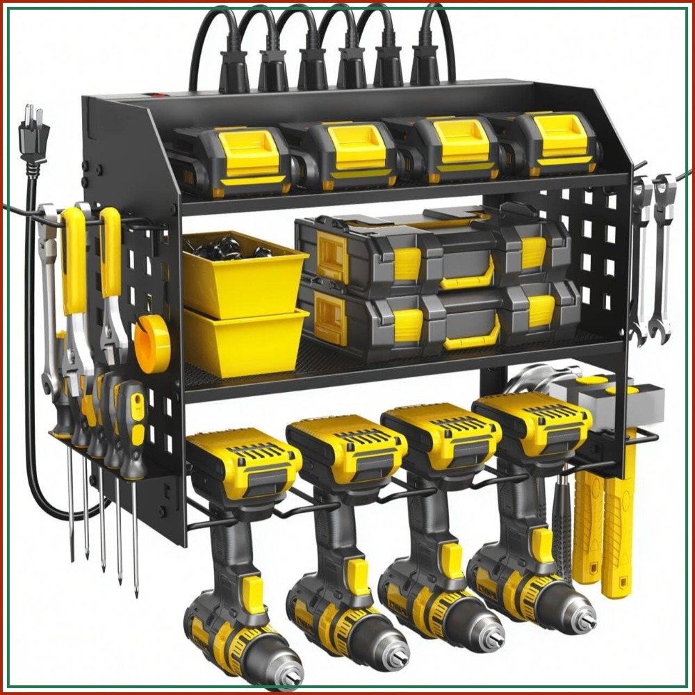Workshop Tools Shelf - Power Tool Organizer with Charging Station