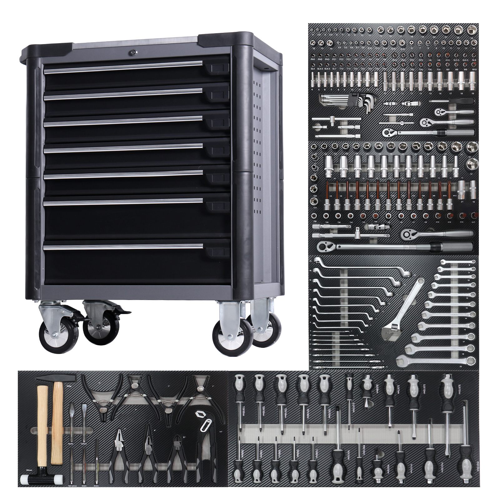Workshop Tools Trolley - Pro 7-Draw Rolling Tools Cabinets &